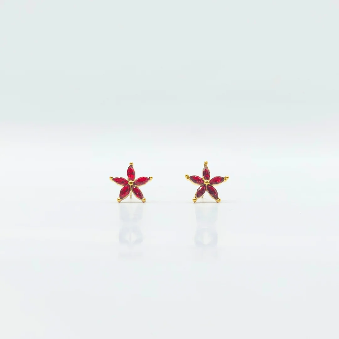 Red Flower Cubic Zirconia Gold