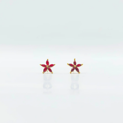 Red Flower Cubic Zirconia Gold